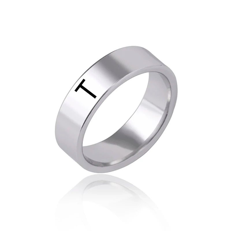 luckacco fashion 26 english initial letter ring stainless steel engraved name rings for women birthday gifts