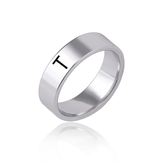 Luckacco Fashion 26 English Initial Letter Ring Stainless Steel Engraved Name Rings For Women Birthday Gifts