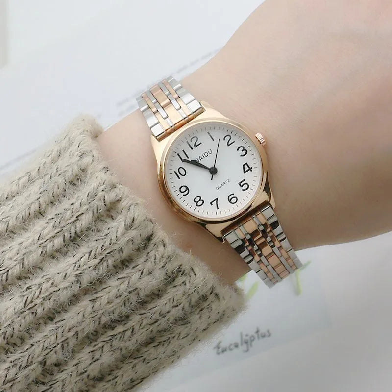luckacco luxury brand women watch fashion number stainless steel quartz wristwatch simple elegant ladies clock reloj mujer