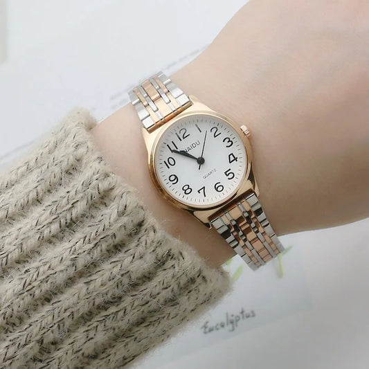 Luckacco Luxury Brand Women Watch Fashion Number Stainless Steel Quartz Wristwatch Simple Elegant Ladies Clock Reloj Mujer
