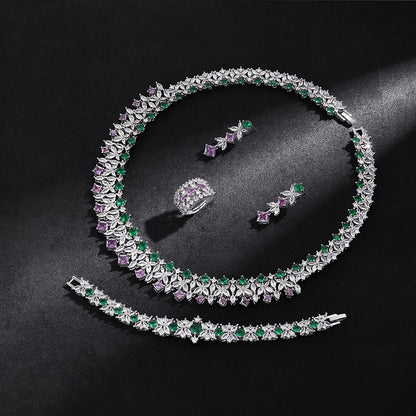 Luckacco 2025 New 4-piece Ring Cubic Zirconia Bridal Wedding Jewelry Set, Dubai Nigeria Crystal Wedding Jewelry Set