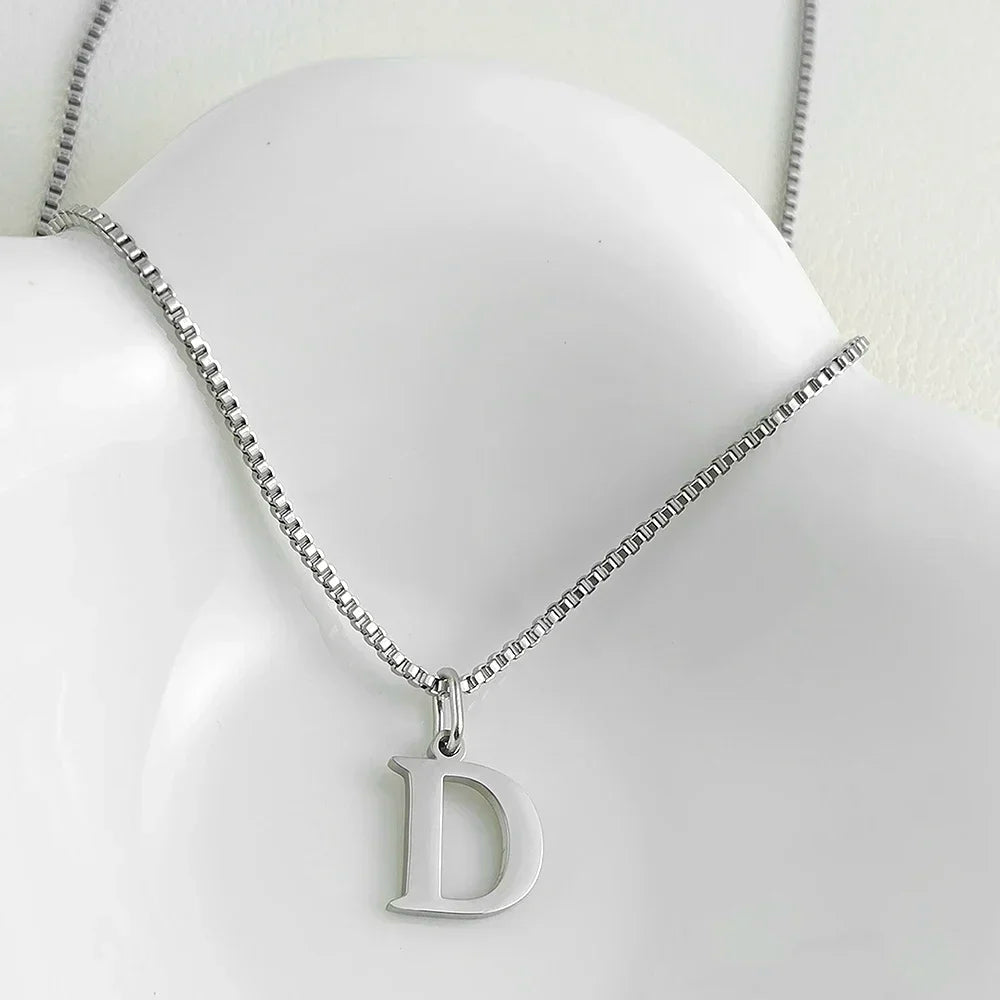 luckacco initial necklace letter pendant chamrs stainless steel necklace jewelry women's necklace box chain choker woman trend 2025 gift