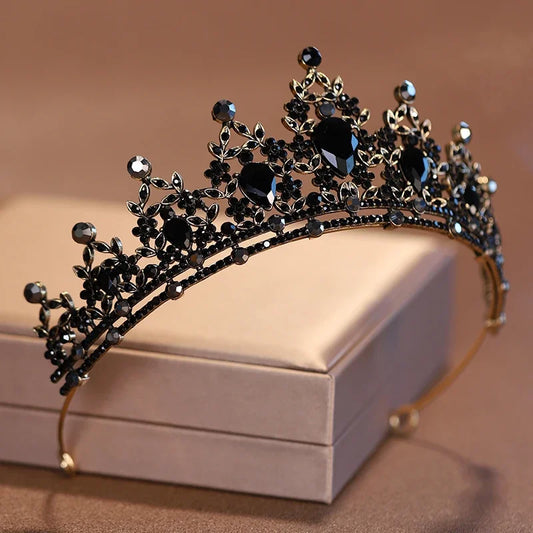 Luckacco Bridal Headwear Black-Colour Women's Ballroom Crown Baroque Crystal Tiaras And Crowns Bridal Wedding Hair Accessories Jewelry