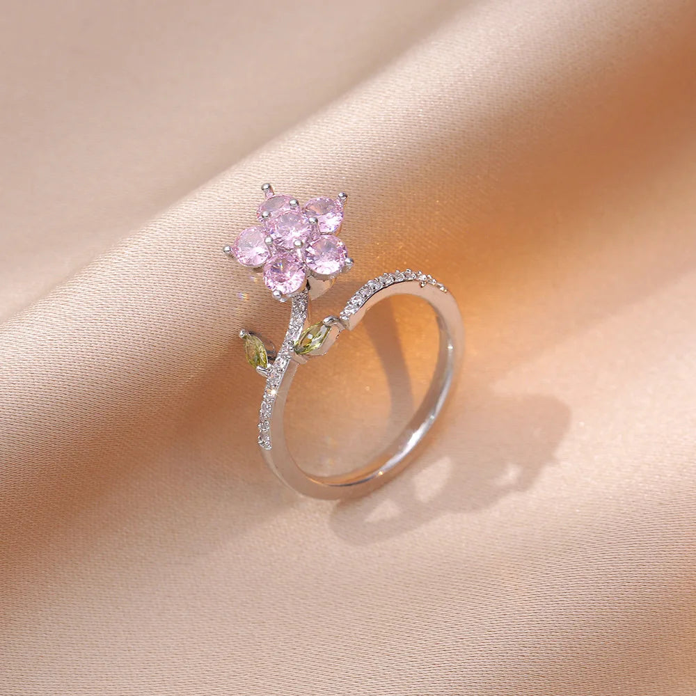 luckacco luxury zircon four-leaf clover rotating ring lucky transfer jewelry gift for children tik tok same style for women for friends