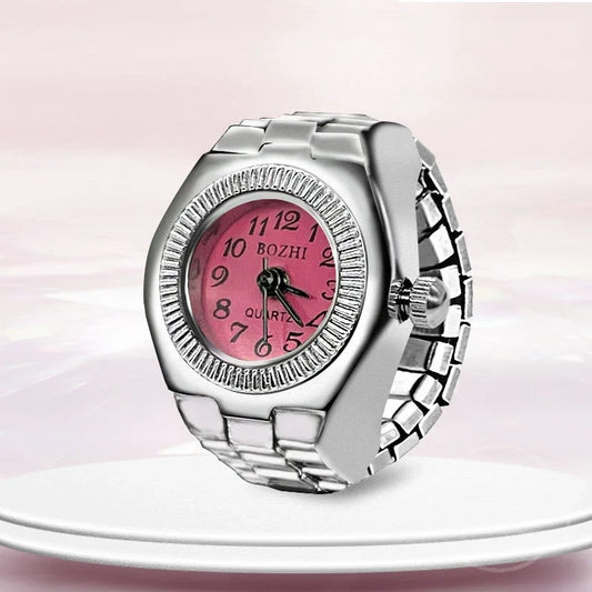 Luckacco Vintage Punk Finger Watch Mini Elastic Strap Alloy Watches Couple Rings Jewelry Clock Retro Roman Quartz Watch Rings Women Men