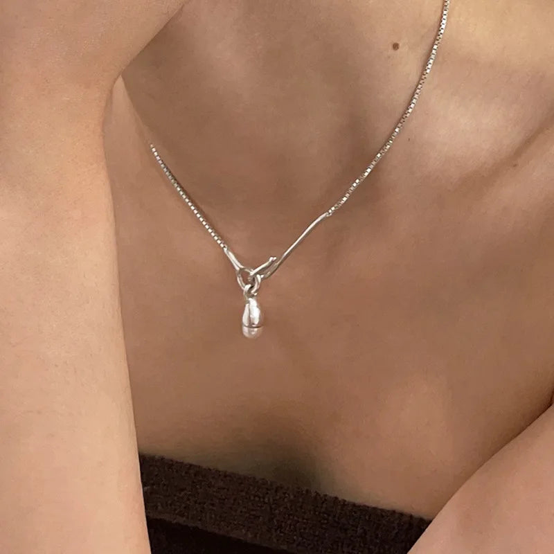 luckacco new trendy fashion 925 silver pearl simple elegant thin chain pendant necklace for women girl jewelry dropship