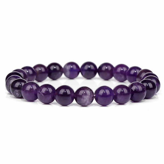 Luckacco Purple Stone Bracelet 8mm Natural Stone Fire Dragon Agates Amethysts Fluorite Jasper Beads Elastic Bracelets For Women Men