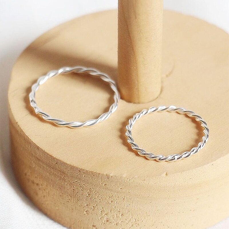 100% Real S925 Sterling Silver Ring Simple Hemp Pattern Gold Plated Circle Fashion Retro Twisted Rings For Women Fine Jewelry - luckacco