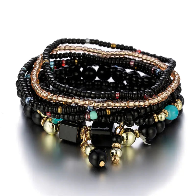 luckacco bohemian red charm beads multilayer bracelets & bangles for women handmade turquoises beads bracelet femme boho jewelry