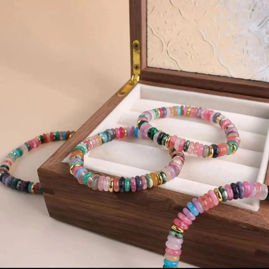 Luckacco Summer Cool Elastic Bracelet Color Beads Dopamine Girl Versatile Natural Stone Bead Trend 2024 New