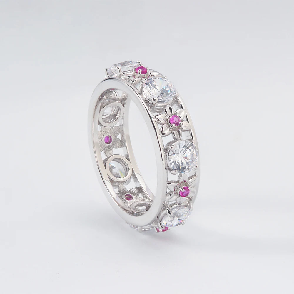 luckacco stylish young art petal colorful gemstone hollow romantic lady sterling silver ring