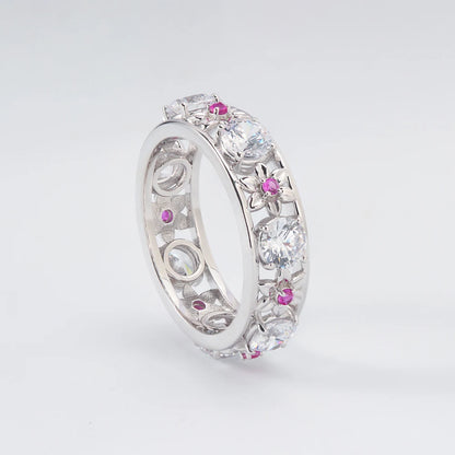 Luckacco Stylish young art petal colorful gemstone hollow romantic lady sterling silver ring