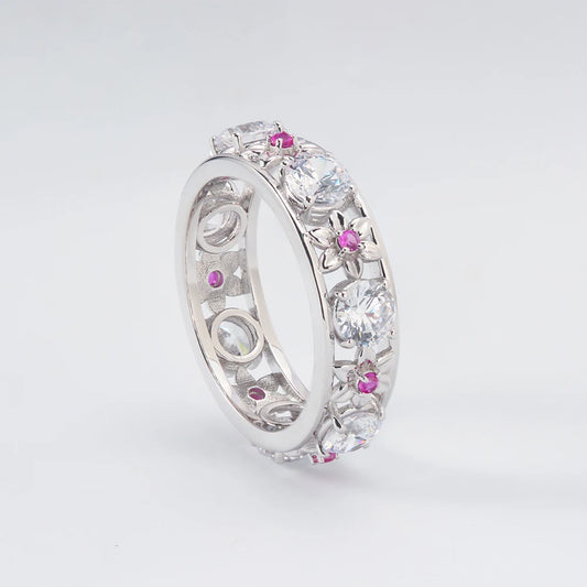 Luckacco Stylish young art petal colorful gemstone hollow romantic lady sterling silver ring