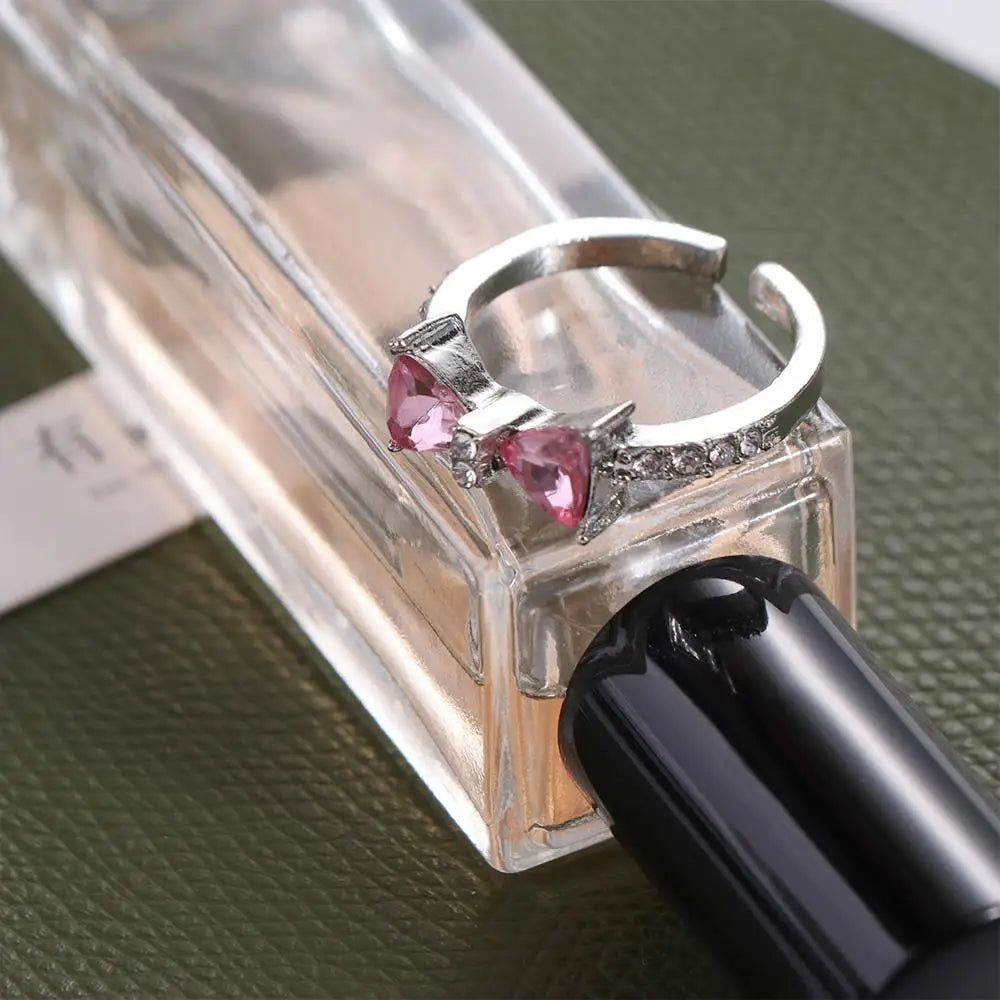 luckacco fashion pink bowknot finger ring exquisite sweet bow-tie ring bowknot adjustable bowknot opening ring weeding