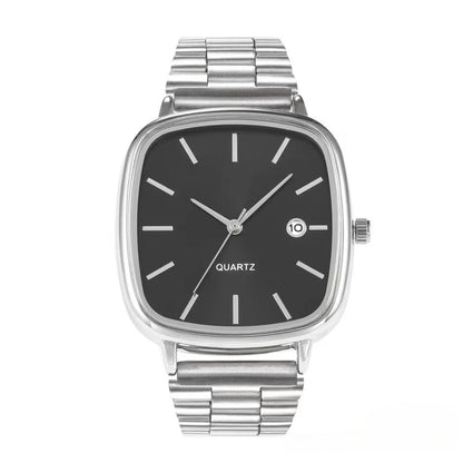 Luckacco Fashion Brand Men Watch Steel Strap Business Calendar Quartz Watches Luxury Wristwatches Gift  Big Dial Clock
