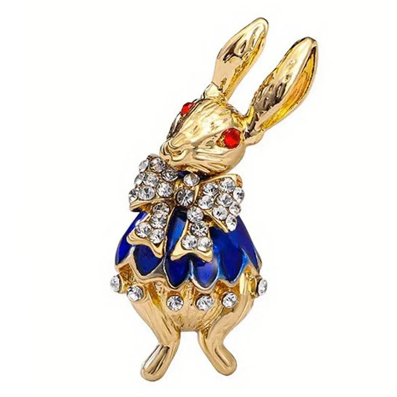 luckacco 1pc vintage baroque brooch ladies men's rabbit enamel crystal pin cute drip oil badge party gift dress ornaments
