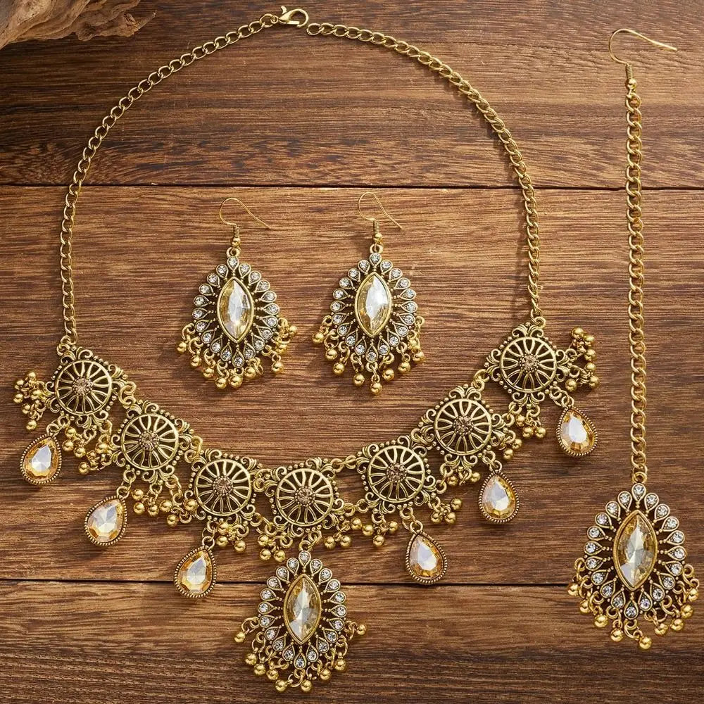 luckacco pendentif goutte d'eau, ensemble de bijoux à pampilles ajourées, style ethnique ajouré pour femmes, ensemble de bijoux vintage exagéré