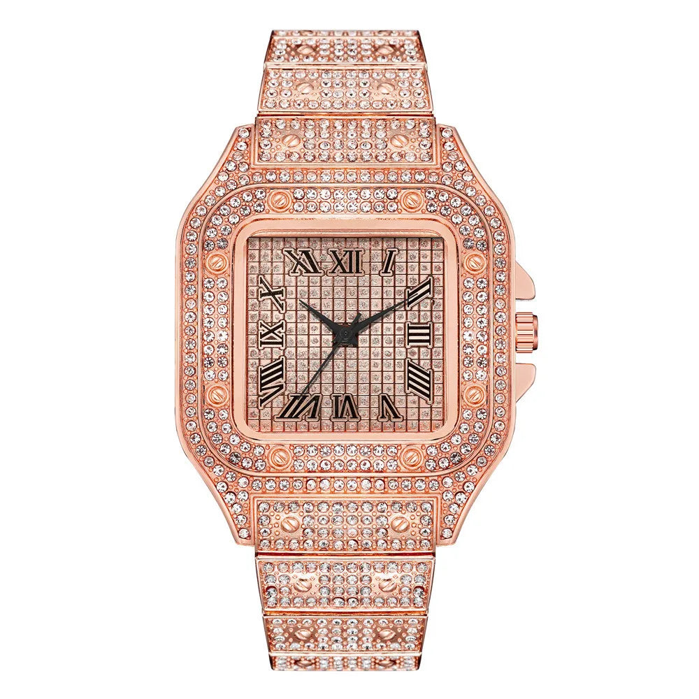 luckacco luxury classic business men's steel strap square roman scale rhinestone quartz watch fashion male wristwatch relogio masculino