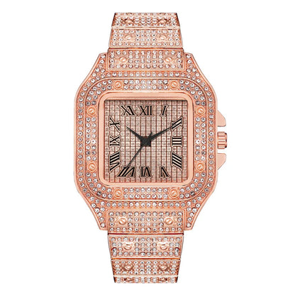 Luckacco Luxury Classic Business Men's Steel Strap Square Roman Scale Rhinestone Quartz Watch Fashion Male Wristwatch Relogio Masculino