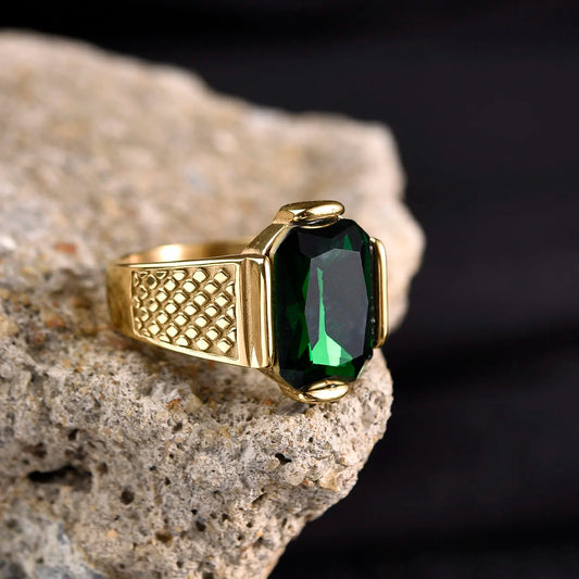 Luckacco R3351g Men's High Quality Vintage Stainless Steel Gemstone Styles Ring Jewelry