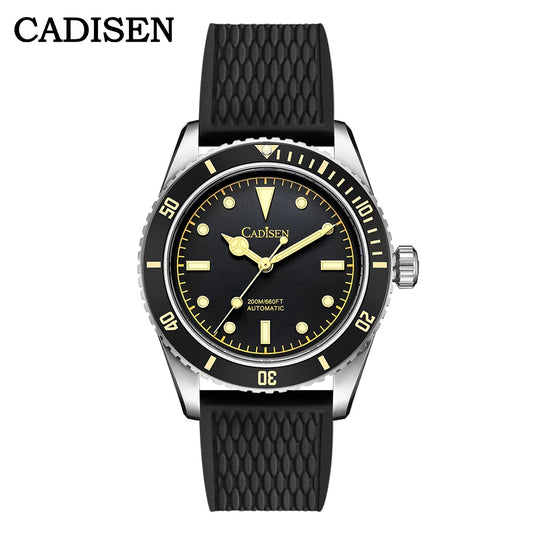 Luckacco CADISEN Luxury Men Watch 38mm Diver Vintage Automatic Business Wristwatches NH35 Mechanical Sapphire 20 Bar Mens Retro Clock