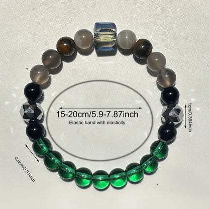 Luckacco Attract Wealth Abundance and Prosperity Bracelet Made of Tiger Eye Stone and Green Healing Crystal Handmade Bracelet for Men and