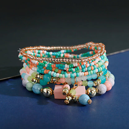 Luckacco Bohemian Red Charm Beads Multilayer Bracelets & Bangles for Women Handmade Turquoises Beads Bracelet Femme Boho Jewelry