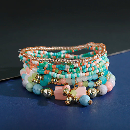 Luckacco Bohemian Red Charm Beads Multilayer Bracelets & Bangles for Women Handmade Turquoises Beads Bracelet Femme Boho Jewelry