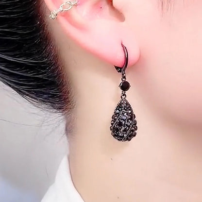 Luckacco Light Luxury Black Crystal Drop-shaped Pendant Earrings for Women Shiny Rhinestone Water Drop Earring Party Jewelry Gift