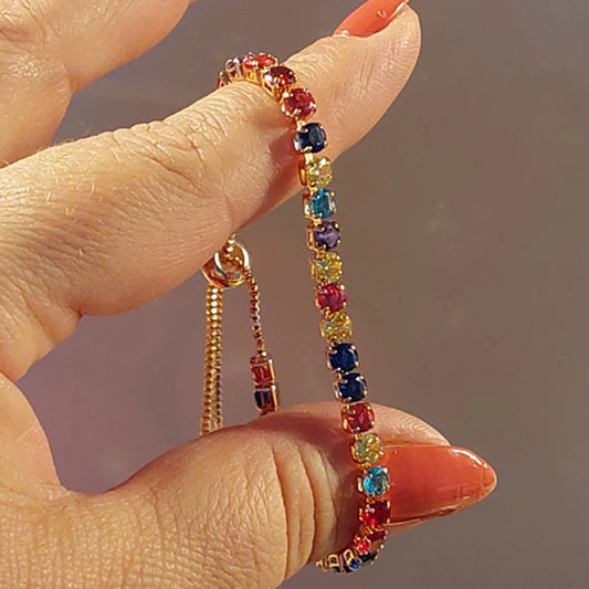 Luckacco Adjustable Multicolor Tennis Bracelets For Women Ladies Wedding Rainbow Colorful Zircon Charm Bracelet Hand Chain Jewelry DZH043