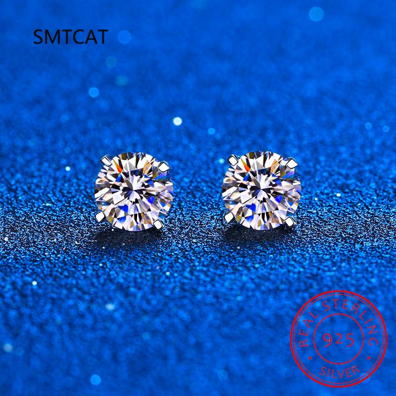 Certified 2ct D Color Moissanite Studs Earrings for Women White Gold S925 Sterling Silver Brilliant Lab Diamond Earring - luckacco