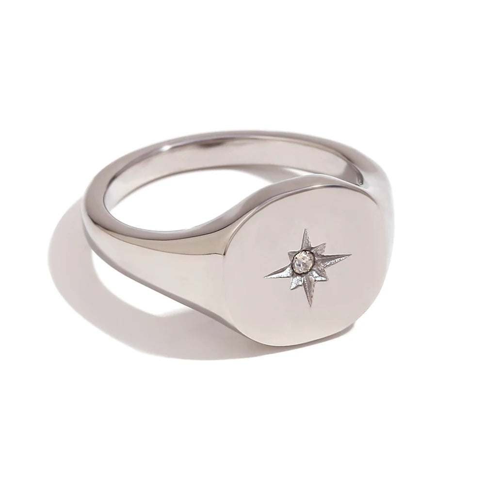 luckacco e.b.belle aspect north star seal ring silver color waterproof 316l stainless steel jewelry 18k gold plated accessories
