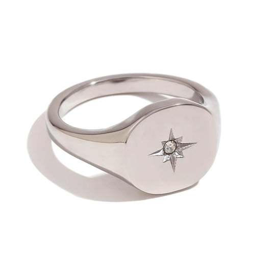 Luckacco E.B.belle Aspect North Star Seal Ring Silver Color Waterproof 316L Stainless Steel Jewelry 18K Gold Plated Accessories