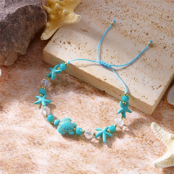 luckacco bohemian imitation shell beads bracelet for women sea star turtle woven rope bracelet handmade friendship beach holiday  jewelry