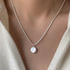 Luckacco New 925 Sterling Silver Round Pearl Necklace Simple Style Charm Pendant Choker Birthday Gift for Women Fine Jewelry