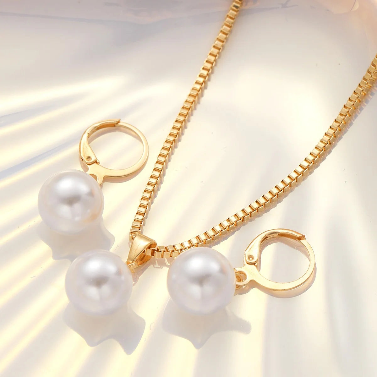 luckacco 3 pcs round pearl jewelry set of earring pendant necklace for women exquisite fashion rhinestone double wedding jewelry set gift