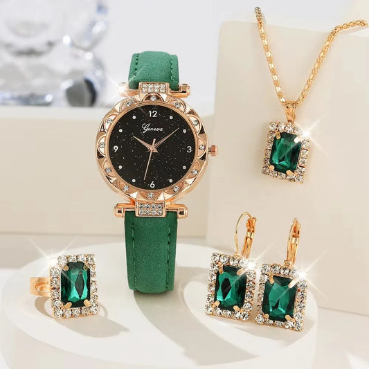 Luckacco Womens Watches 5Pcs Set Luxury Rhinestone Women Fashion Elegant Wristwatch Quartz Watch For Girl WristWatch Bracelet Gift