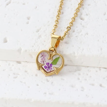 Luckacco Elegant Dried Flower Charm Necklace Handmaking Epoxy Resin Flowers Necklace Unique Plant Design Series Chain Necklace