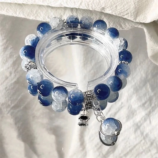 Luckacco Luxury Galaxy Planet Bracelet For Women Popcorn Crystal Opal Beads Butterfly Feather Pendant Bracelet Harajuku Jewelry Gifts