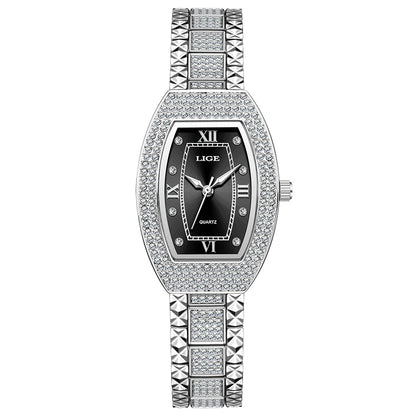 Luckacco LIGE New Original Design Luxury Diamond Watch For Women Elegant Watches Fashion Out Sport Stainless steel Waterproof Mille Clock