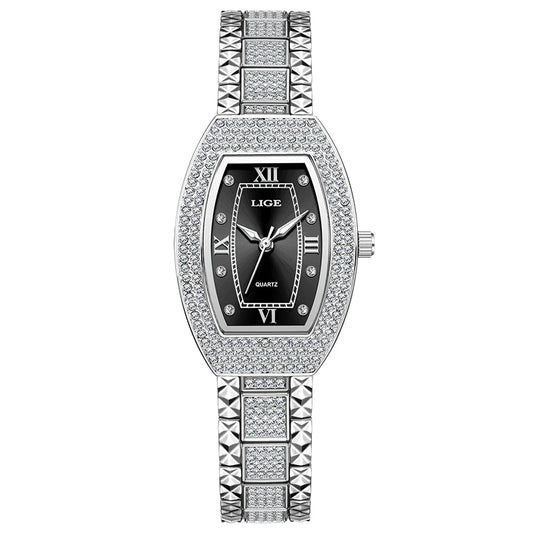 Luckacco LIGE New Original Design Luxury Diamond Watch For Women Elegant Watches Fashion Out Sport Stainless steel Waterproof Mille Clock