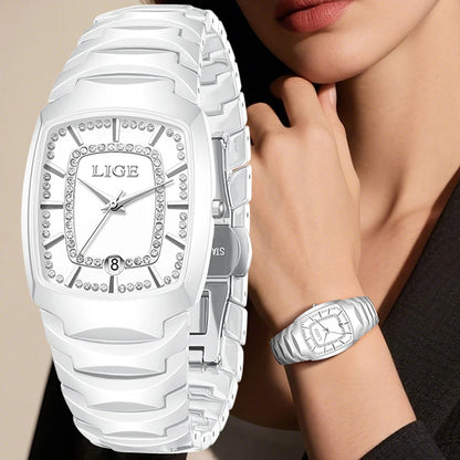 Luckacco LIGE 2025 TOP Elegant Women's Watch Waterproof Fashion Ladies Clock Creative Ceramic Strap Watch for Women Gift Relogio Feminino