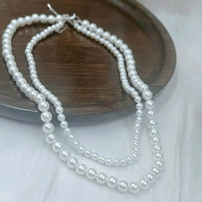 Luckacco 4 6mm 2 Necklaces Round White Natural Shell Pearl Pearls Chokers Short Necklace for Women Jewelry Gift  16" 18"