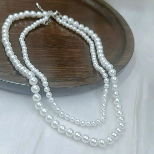 Luckacco 4 6mm 2 Necklaces Round White Natural Shell Pearl Pearls Chokers Short Necklace for Women Jewelry Gift  16" 18"