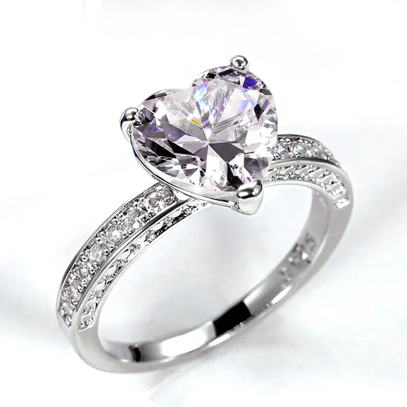 luckacco romantic pink heart shaped ring for female cubic zirconia bridal wedding party  with minimalist fashion jewelry accessories