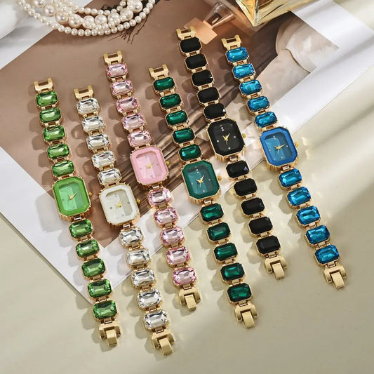 Luckacco Fashion Women Square Quartz Wristwatches Luxury Stainless Steel Water Diamond Quartz Movement Bracelet Clock Ladies Watches
