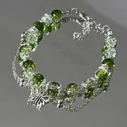 Luckacco Exquisite Natural Stone Bracelet Elegant Lily of The Valley Flower Pendant Elastic Beaded Bracelets for Women Party Jewelry Gift