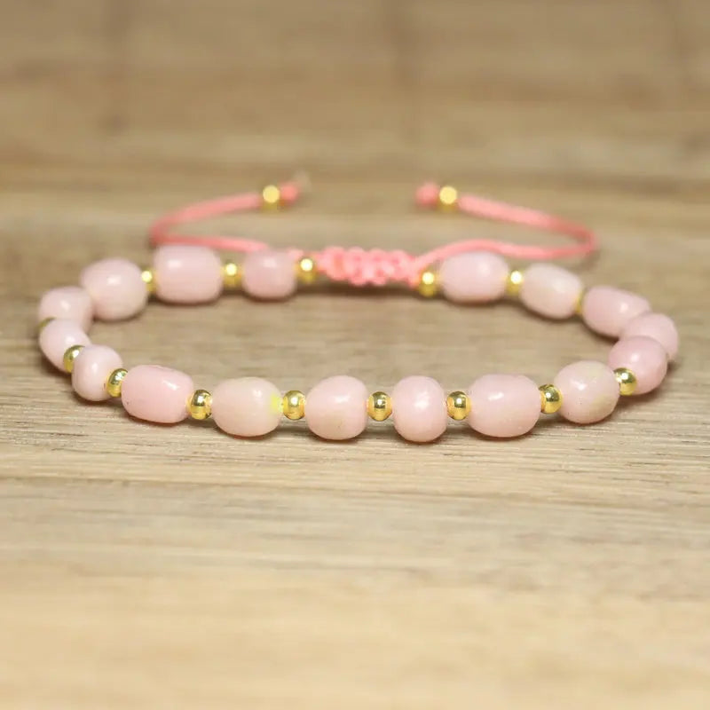 luckacco natural stone beaded bracelet, adjustable handcrafted bracelet, bohemian style, having the effect of calming the body and mind