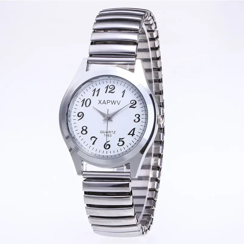 luckacco classic vintage business couple women men elastic gold sliver quartz watch tide lovers couple bracelet watches party office gift