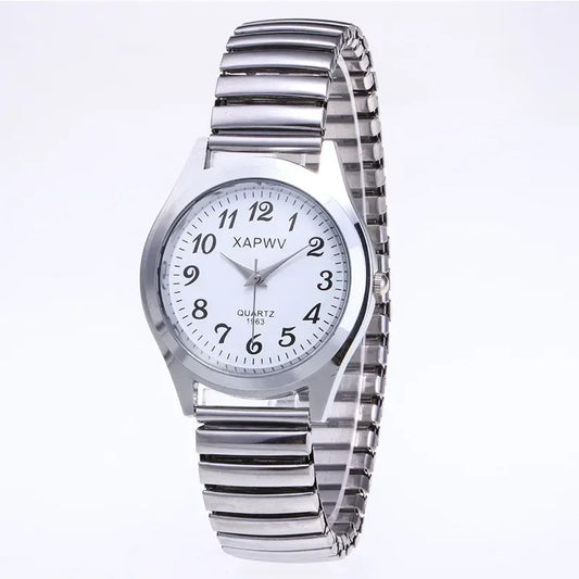 Luckacco Classic Vintage Business Couple Women Men Elastic Gold Sliver Quartz Watch Tide Lovers Couple Bracelet Watches Party Office Gift